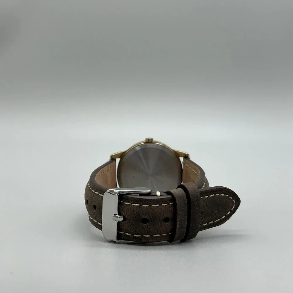 Timex Indiglo WR30M Mens Watch 35mm Cream Dial Gold Tone Leather New Battery